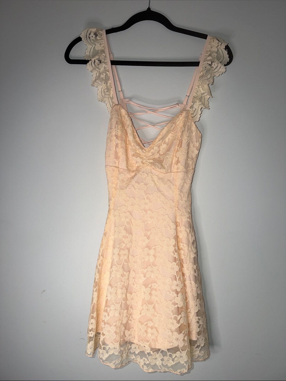 Lace A-Line Mini Dress in Light Peach